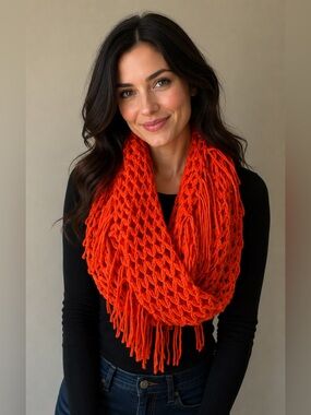 Steve Madden Orange Metallic Fringe Infinity Scarf